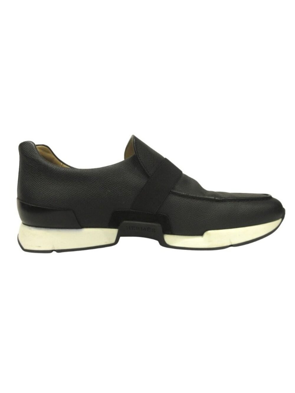 Hermes Epsom Leather Slip On Loafers Shoes Buckle 42.5 Black View 2